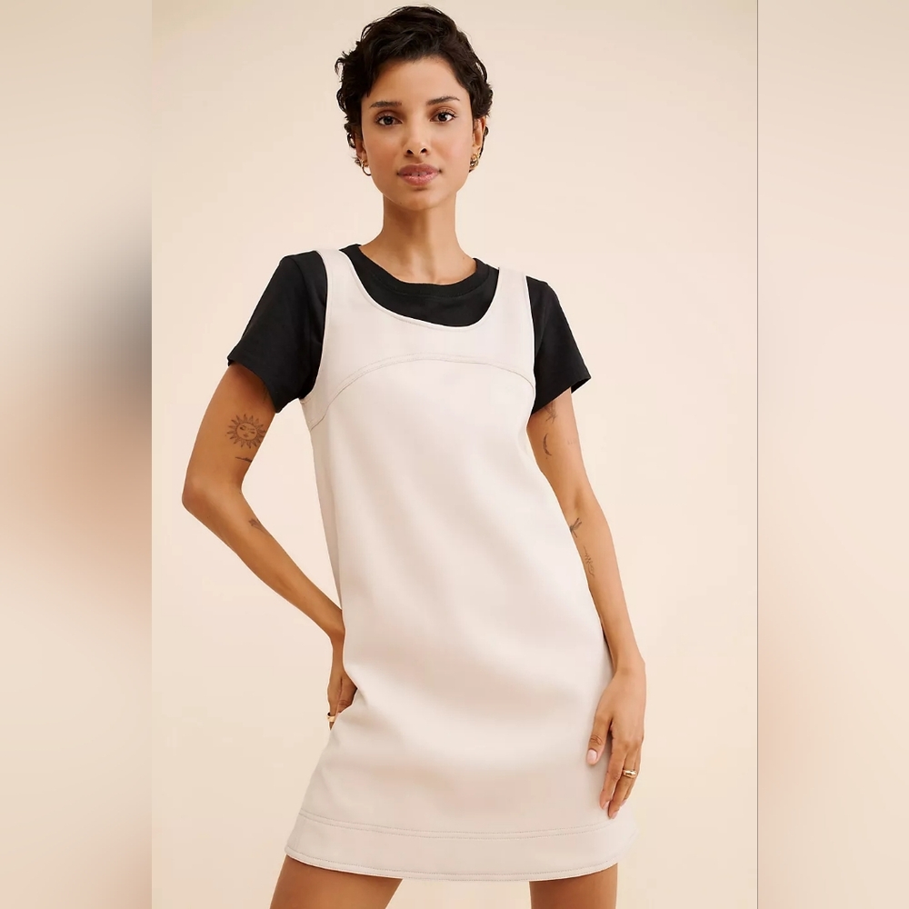 NWT Pilcro Anthropologie Vegan Leather Shift Mini Dress in Neutral-Size 6 - Picture 4 of 11